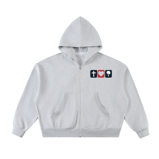 Grace Faith Golf Fleeced Full-Zip Boxy Hoodie